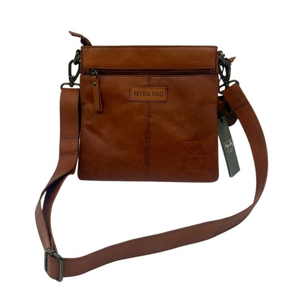 Myra Bag Castano Cognac Brown Genuine Leather Crossbody Messenger Shoulder Bag - Picture 3 of 13